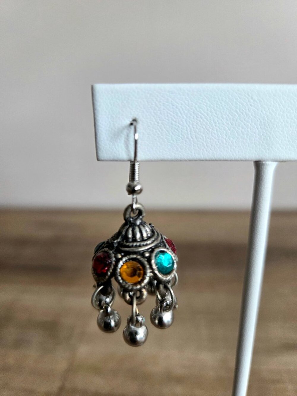 Silver Color Multicolor Rhinestones Dangling Earrings - Picture 3 of 5
